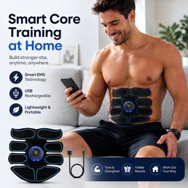 EMS Abdominal Muscle Stimulator for Home Fitness – USB Rechargeable ABS & Arm Training Patches