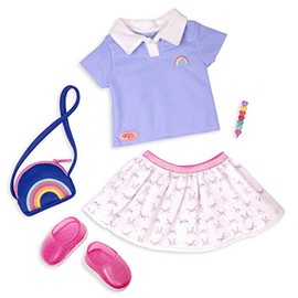 Our Generation Rainbow Academy Outfit – Multi-coloured School Uniform with Rainbow Accessories for 18-inch Dolls – 5 Piece Clothing Set