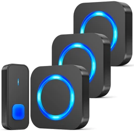 SURFOU Wireless Doorbell, Outdoor Wireless Waterproof Doorbell, 400 m Wireless Range, Front Door Bell with 3 Plug-in Receivers, 55 Ringtones, 5 Volumes, Front Doorbell, Black