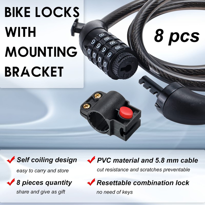 Hotop 8 Pcs Bike Locks Bulk High Security 4 Digit