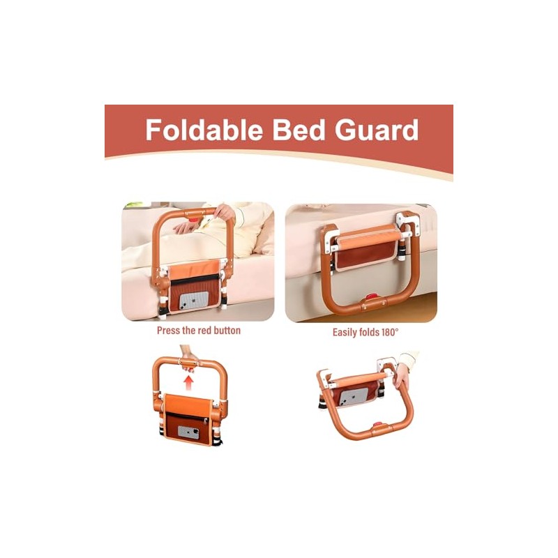 Foldable Bed Guard, Bed Rails for Elderly Adults, Adjustable in