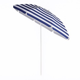 EPISENT Beach Umbrella – 1.9m Travel Sun Parasol with Carry Bag | Adjustable Tilt Shade for Garden, Picnic, Beach & Outdoor Use (BLUE & WHITE)