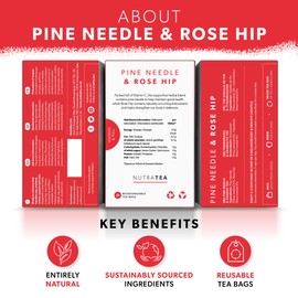 Nutra Tea - Pine Needle & Rose Hip Tea | Pine Needle Tea | Rose Hips Tea - 20 Tea Bags - Herbal Tea