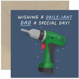 Old English Co. Funny Birthday Card for Dad - 'Drill-iant' Birthday Card for Him - Hilarious Father's Day Card - DIY Themed Birthday Card for Men - Dad Birthday | Blank Inside with Envelope
