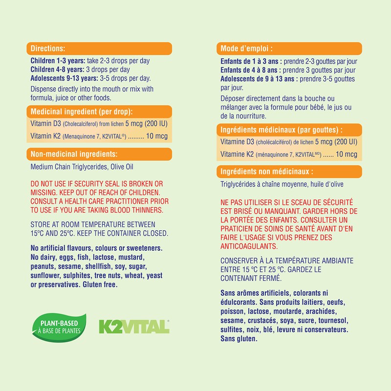 allKiDz Vegan Vitamin D3 and K2 (MK-7 K2VITAL) Drops for