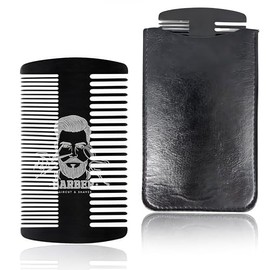 Peine de metal para barba y bigote para hombre, antiestático, doble acción, tamaño de tarjeta de crédito, peine EDC de acero inoxidable, bolsillo para