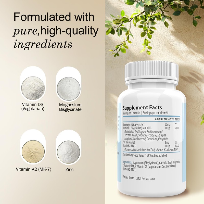VITAVERUS Vitamin D3 4000 IU Supplement, with K2, Zinc &