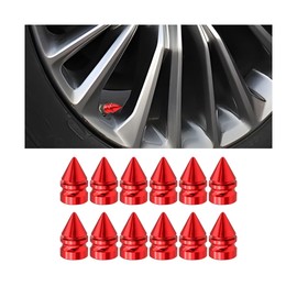 AICEL Car Tire Valve Caps, 12PCS Aluminum Alloy Spiked Vehicle Wheel Air Stem Covers, Dustrpoof Automotive Tyre Pressure Decoration Accessories, Universal for Bikes Truck Motorcycles(Red)