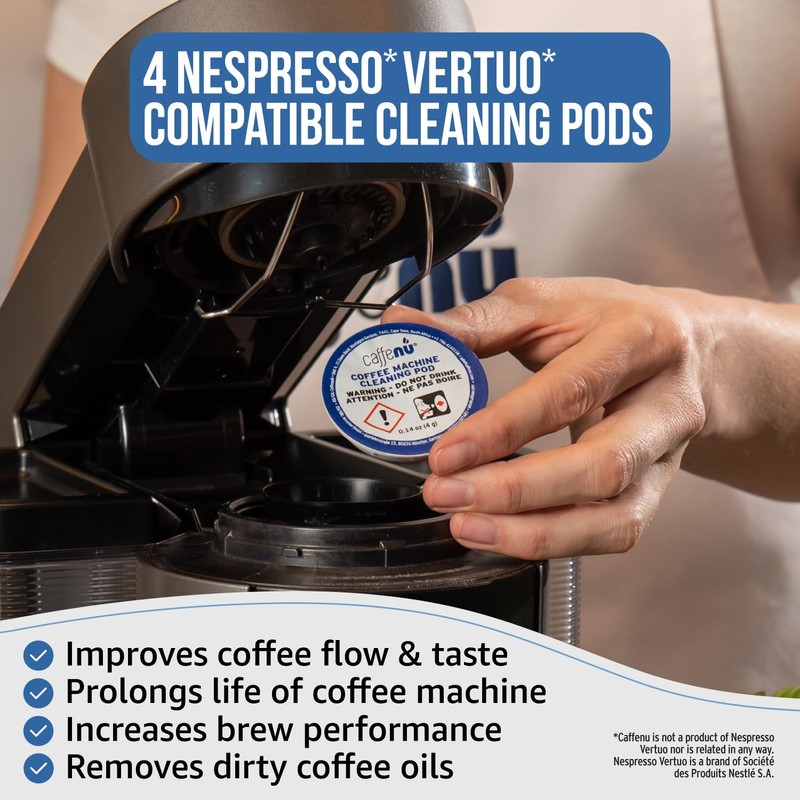 Caffenu Cleaning Pods Compatible with Nespresso Vertuo. 4 Cleaner Capsules.