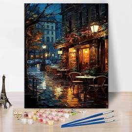 TISHIRON Paint by Numbers Adult Night Street, DIY Painting by Numbers Drawing with Brushes Night Landscape, Oil Painting Kits on Canvas, Painting by Numbers Kit Craft 40 x 50 cm (Frameless)