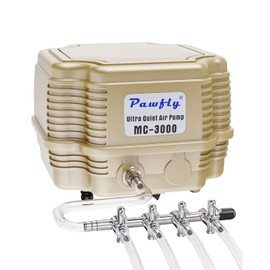 Pawfly 254 GPH Aquarium Air Pump Adjustable Quiet Oxygen Aerator Pump with Multi-Port Air Flow Control Lever Valve Splitter and Airline Tubing for Fish Tanks Ponds and DWC Systems Up to 300 Gallons