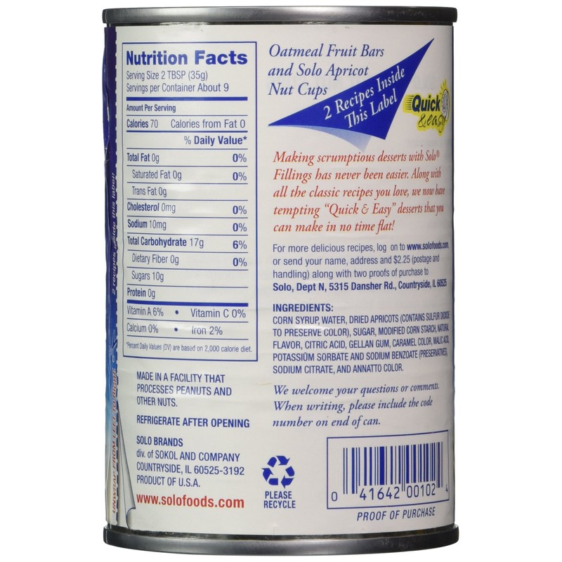 Solo Filling, Apricot, 12-Ounce Unit (Pack of 12)