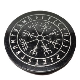 Viking Compass Resin Plate Plant Stand, Hot Plate, Candle Holder, Alter Plate, with Carved Elder Furthark Alphabet Viking Runes for Divination and Healing (Black and White)