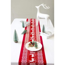 ENTHUR Christmas Table Runners Printed Linen Table Lines for Xmas Holiday Season Home Table Christmas Decoration 12 x 108 Inch