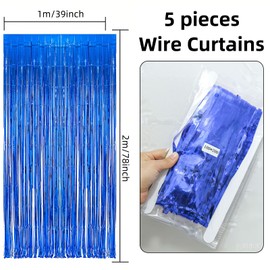 Eowppue Tinsel Curtain Blue Glitter Pack of 5 Tinsel Curtains Foil Fringe Curtain Full and Shiny for Wedding Engagement Bridal Shower Birthday Bachelorette Party Stage Decoration