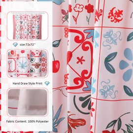 Mindsoft Mariana Tile Shower Curtain 72x72 Inch Retro Print Polyester Shower Curtain with 12 Metal Hooks,Waterproof Bathroom Decor for Home Kitchen