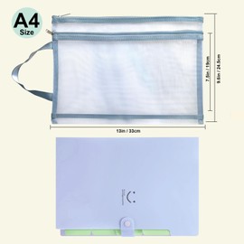 5 Pack Two Layers Mesh Zipper Pouch Bags, Puzzle and Toy Organizer Storage Bag with Breathable Nylon Mesh, A4 Clear Zipper Pouch with Handle for Playroom School Office Organization (Morandi)