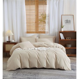 YASMENG Half-Linen Bed Linen, 135 x 200 cm, Beige Bed Linen, Linen and Cotton Bed Linen, Modern, Soft, Breathable, Cuddly Linen Bed Linen, 2-Piece with Zip and 80 x 80 cm Pillowcase