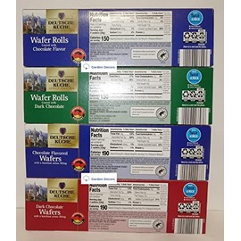 Deutsche Kuche Wafers & Wafer Rolls: Dark Chocolate & Chocolate Flavored (Four Boxes)