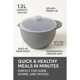 Microwave Soup & Stew Maker Bowl with Lid & Spout – 1.2L Container for Rice, Pasta, Noodles, Cereal & Oats – BPA-Free, Dishwasher Safe, Great for Home, Dorms & Offices