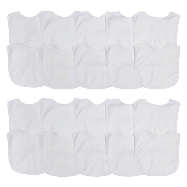 Neat Solutions 2-Ply Knit Terry Solid Color Feeder Bibs in White - 20 Pack