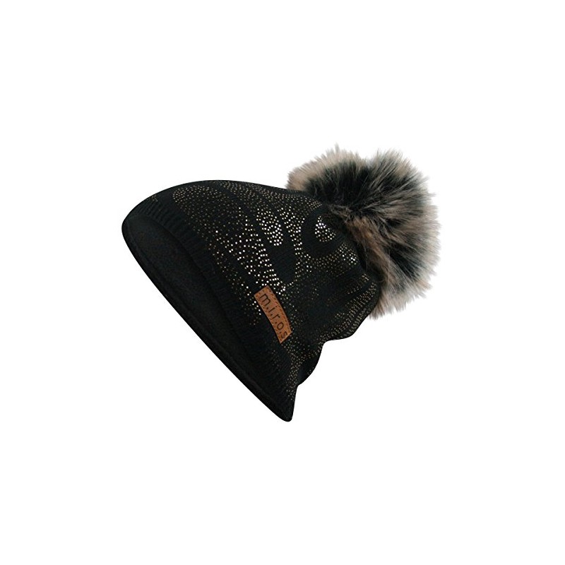 Linette Women's Winter Hat Black with Gold Print Handmade Hat,