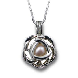 Pearlina Juego de collar de ostras con perlas cultivadas de amor, jaula de rosa plateada con cadena de acero inoxidable, 45,7 cm, Perla