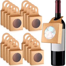 25 Count Paper Wine Bottle Box Hanging Foldable Gift Boxes Wine Boxes for Gifts Truffle Boxes Wine Tags for Bottles with Circular Transparent Casement Window Favor Beauty Tags (Kraft Color)