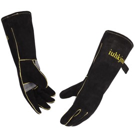 iuhkjnuh Leather Oven Gloves for Women Man, Heat Resistant Fire Long Sleeve Gloves for Tig Mig Stick BBQ Fireplace Animal Handling (14in)