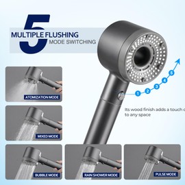 Blendura Water-Saving Shower Head with Hose 1.5 m, Anti-Limescale Function Shower Head with 3-Layer Filtration, 5 Jet Types Rain Shower Head