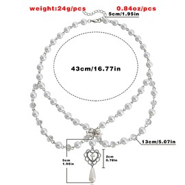 Layered Gold Pearls Choker Necklace for Women,Stackable Teardrop Heart Pendant Necklace Adjustable Cross Necklace Christmas Jewelry Accessories Gifts (Silver)