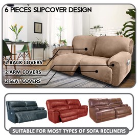 ULTICOR Extra Wide 75" - 100", Reclining 2 Seater Sofa, Extra Wide Reclining Love Seat Slipcover, 6-Piece Velvet Stretch, Reclining Sofa Covers, Thick, Soft, Washable (Sand)