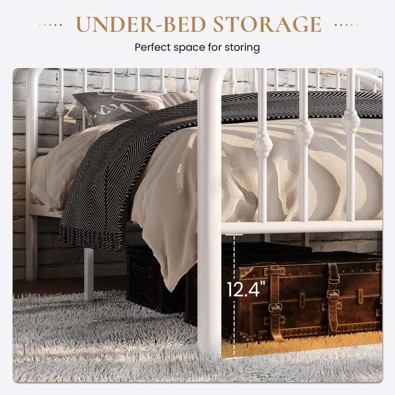 SHA CERLIN Full Size Metal Platform Bed Frame with Victorian