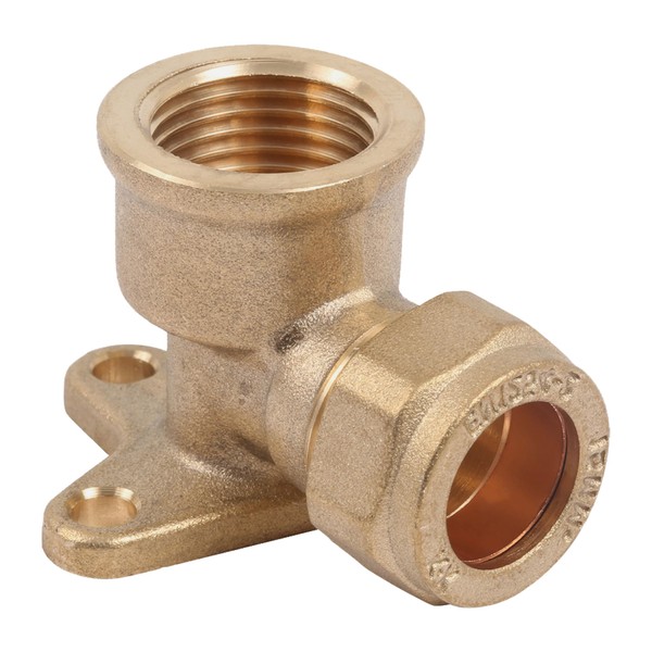 Pipestation Compression Wallplate Elbow | 15mm x 1/2inch Female Wall Plate Elbow for Outside Tap | 15mm x 1/2” Brass Compression Joint | Plumbing Fittings Brass Compression Plumbers Pipe Fitting