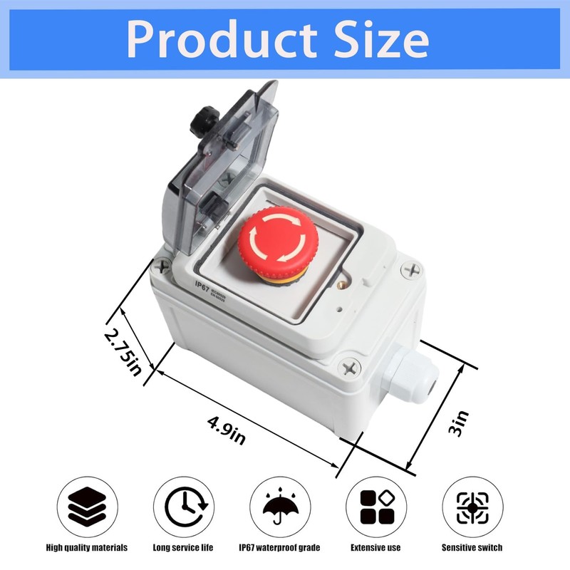 aikoolwer Waterproof Emergency Stop Push Button Switch with Protective Cover
