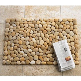 VivaTerra Smooth River Rock Floor Mat – Natural Stone Bath Mat or Entryway Rug – Hand-Gathered Pebbles in Ochre Tones with Felt Backing – A Natural Accent for Your Home Décor (29.5" L x 20" W)