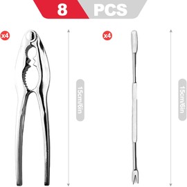 Juego de 8 Piezas de Herramientas Resistentes para mariscos, Cascanueces de Langosta y Cangrejo de Acero Inoxidable con Tenedores, abridor de nueces para Fiestas de mariscos, Color Plata.