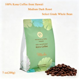Hawaiian Coffee Beans, 100% Kona Coffee Select Grade, Medium Dark Roast, Whole Bean, Hand Picked, Great for Espresso, Drip or French Press(Maika, 7 oz)