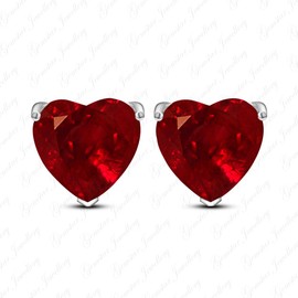 Gemstar Jewellery Heart Shape Red Ruby 14K White Gold Finishing Screw Back Solitaire Stud Earrings