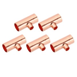 PATIKIL 1/2" x 1/4" x 1/2" ID Reducing Tee Copper Fitting, 5pcs 99.9% 3 Way Pure Copper Pipe Tube Connector Adapter Reducer with Sweat Solder Connection for HVAC Refrigeration System