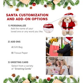 DolliBu Santa Rabbit Stuffed Animal Plush Hand Puppet - Super Soft Farm Animal Dress Up with Red Santa Claus Outfit, Perfect Holiday with Name Personalization - 9 Inches