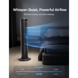 Pelonis 30-Inch Oscillating Tower Fan for Bedroom – 3 Speed, Quiet Tower Fan with Remote ControL, Small Fan, 7-Hour Timer – ETL Certified, Black