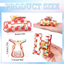 JANYUN 6 Pcs Checkered Bright Hair Claw Clip, Multicolored Plaid Rectangle Hair Barrettes Vintage Check Hair Accessories for Women and Girls