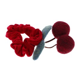WOONEKY Girls Hair Accessories Cherry Scrunchy Soft Fabric Comfortable Hair Tie Multi-use for Parties Weddings