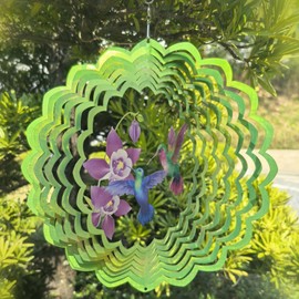 Hummingbird Wind Spinner Outdoor Mental Kinetic Wind Spinner for Garden Décor Hummingbird Gifts for Women/Men Hanging Lawn Ornaments Wind Sculpture with 3D Visual Effect (Hummingbirds, 12''-1pc)