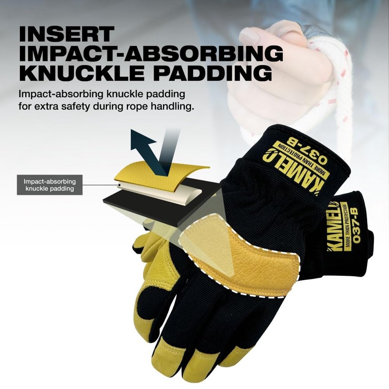 KameLo Goatskin Leather Multipurpose Riggers Safety Work Gloves with Secure