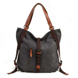 Vzvabag Women's Handbag Backpack Women Shoulder Bag Canvas Shopper Bag Vintage Backpack Handbag Adjustable Shoulder Straps Grey