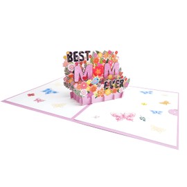 Best Mom Ever Pop Up Cards, Flower, 3D Greeting Cards Gift, for Birthday, Mothers Day, Anniversary, Valentines Day, Mom, Stepmom, Mother in Law, 5x7 - Includes Envelope And Message Note