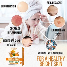 Natrulo- Jabón de cúrcuma natural para rostro y cuerpo: jabón iluminador de cúrcuma para manchas oscuras, zonas íntimas