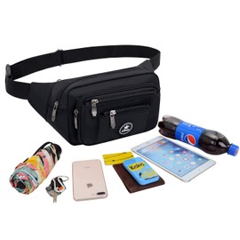 Waterproof Bumbags and Fanny Packs Plus Size for Sport Hiking Large Waist Travel Pouch Bag Hiking Sport Waist Bag Large Bumbag for Women Men (Black)